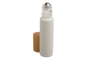 1/3 oz. Matte White Glass Bottles with Metal Roll-ons and Gold Caps (Pack of 6)