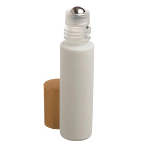 1/3 oz. Matte White Glass Bottles with Metal Roll-ons and Gold Caps (Pack of 6)