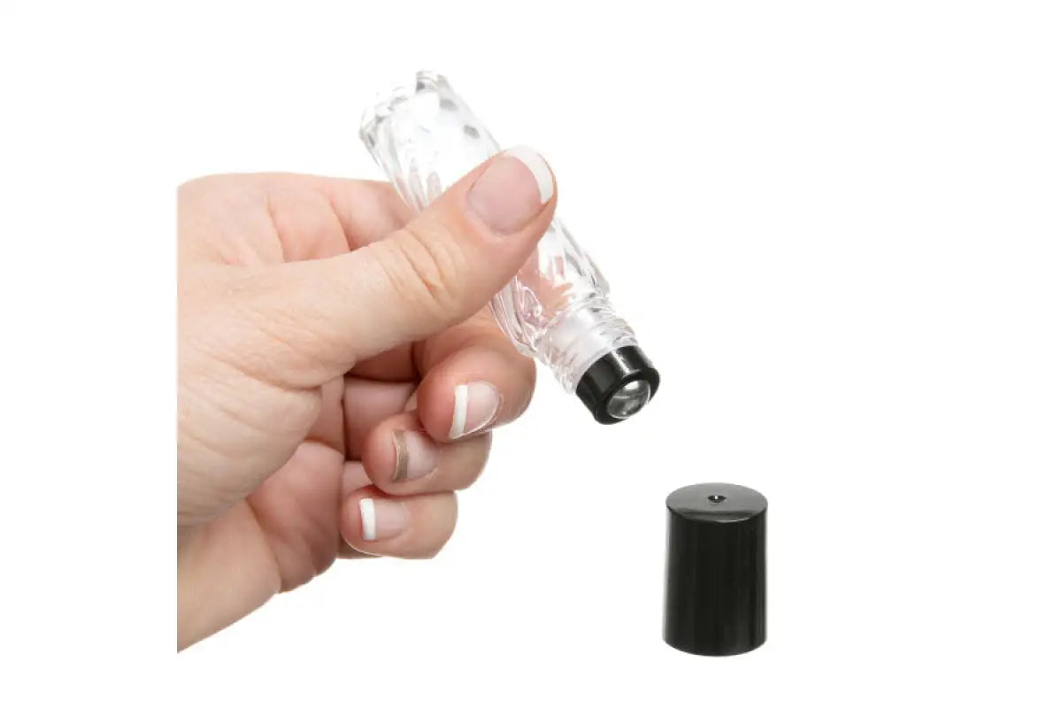 1/3 oz. Clear Swirled Glass Vials with Metal Roll-ons and Black Caps (Pack of 6)