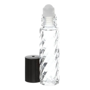 1/3 oz. Clear, Swirled Glass Roll-on Vials with Black Caps (Pack of 6)