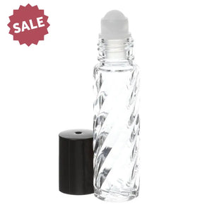 1/3 oz. Clear, Swirled Glass Roll-on Vials with Black Caps (Pack of 6)