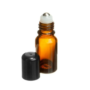10 ml Amber Glass Vials with SpringLock Stainless Steel Roll-ons and Black Caps (Pack of 6)