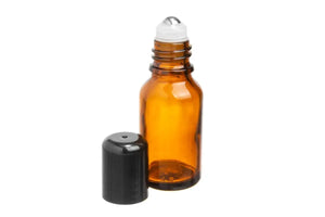 15 ml Amber Glass Vials with SpringLock Stainless Steel Roll-ons and Black Caps (Pack of 6)