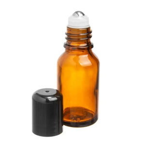 15 ml Amber Glass Vials with SpringLock Stainless Steel Roll-ons and Black Caps (Pack of 6)