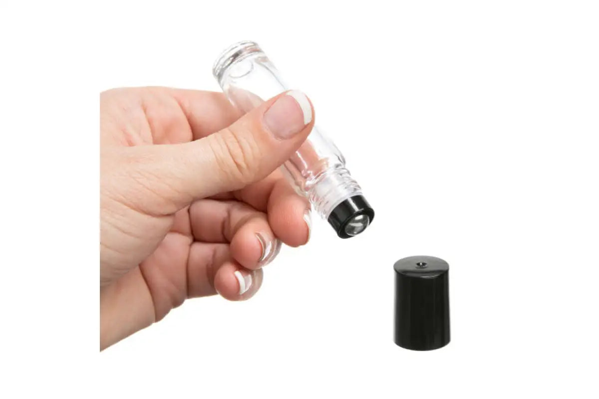 1/3 oz. Clear Glass Bottles with Metal Roll-ons and Black Caps (Pack of 6)