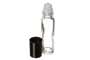 1/3 oz. Clear Glass Roll-on Vials with Black Caps (Pack of 6)