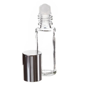 1/6 oz. Clear Glass Roll-on Vials with Silver Caps (Pack of 6)