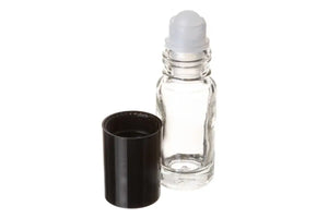 1/6 oz. Clear Glass Roll-On Vials with Black Caps (Pack of 6)