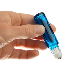 1/3 Oz. Blue Glass Roll-On Vials With Springlock Stainless Steel Roll-Ons And Black Caps (Pack Of 6)