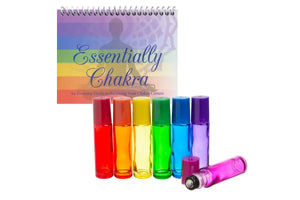 "Essentially Chakra" Set with Chakra-colored Glass Roll-on Vials