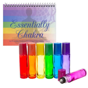 "Essentially Chakra" Set with Chakra-colored Glass Roll-on Vials