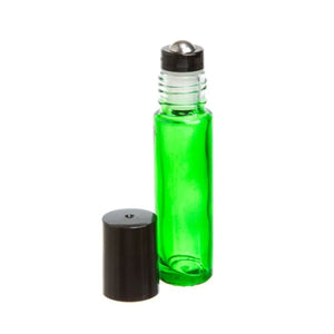 1/3 oz. Green Glass Bottles with Metal Roll-ons and Black Caps (Pack of 6)