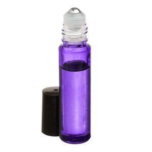 1/3 oz. Purple Glass Roll-on Vials with SpringLock Stainless Steel Roll-ons and Black Caps (Pack of 6)