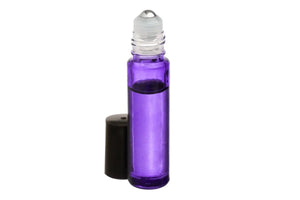 1/3 oz. Purple Glass Roll-on Vials with SpringLock Stainless Steel Roll-ons and Black Caps (Pack of 6)