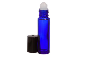 1/3 oz. Blue Glass Roll-on Vials with Black Caps (Pack of 6)