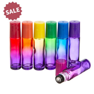 1/3 oz. Chakra-colored Ombre Glass Vials with Stainless Steel Rollers and Matching Lids (Set of 7)