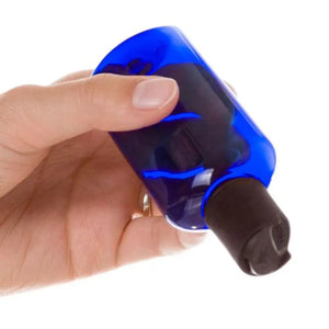 2 Oz. Blue Plastic Oval Bottle And Black Disc-Top Cap