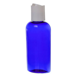 2 oz. Blue Plastic Oval Bottle with White Disc-top Cap