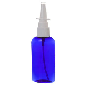 2 oz. Blue Plastic Oval Bottle with White Nasal Sprayer