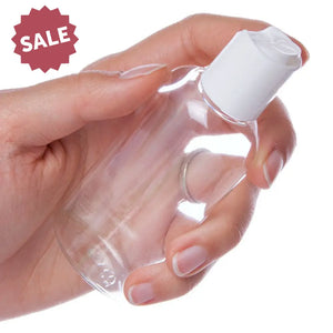 2 Oz. Clear Oval Plastic Bottle With White Disc-Top Cap