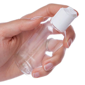 2 Oz. Clear Oval Plastic Bottle With White Disc-Top Cap