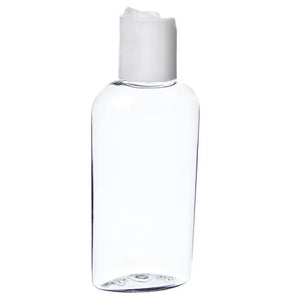2 oz. Clear Oval Plastic Bottle with White Disc-Top Cap