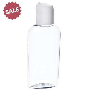 2 oz. Clear Oval Plastic Bottle with White Disc-Top Cap