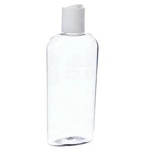 4 oz. Clear Oval Plastic Bottle with White Disc-Top Cap