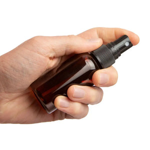 2 Oz. Amber Pet Plastic Boston Round Bottle With Black Misting Sprayer