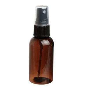 2 oz. Amber PET Plastic Boston Round Bottle with Black Misting Sprayer