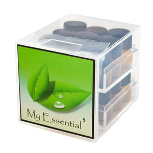 Cube Oil Box with Sample Vials Orifice Reducers and Black Caps (Holds 18 Vials 1/4 Dram)