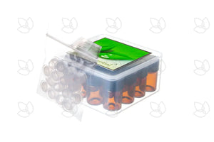 Plastic Oil Box With Sample Vials Orifice Reducers And Black Caps (16 5/8 Dram)