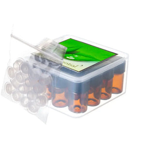Plastic Oil Box With Sample Vials Orifice Reducers And Black Caps (16 5/8 Dram)