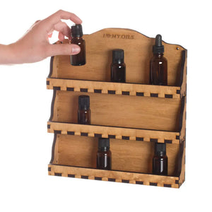 3-Shelf Natural Wood Wall Display Rack (Holds 24 Vials)