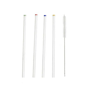 Glass Drink Straws And Cleaning Brush (Set Of 4) Straight With Colored Tips