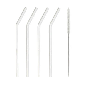 Glass Drink Straws And Cleaning Brush (Set Of 4) Bent