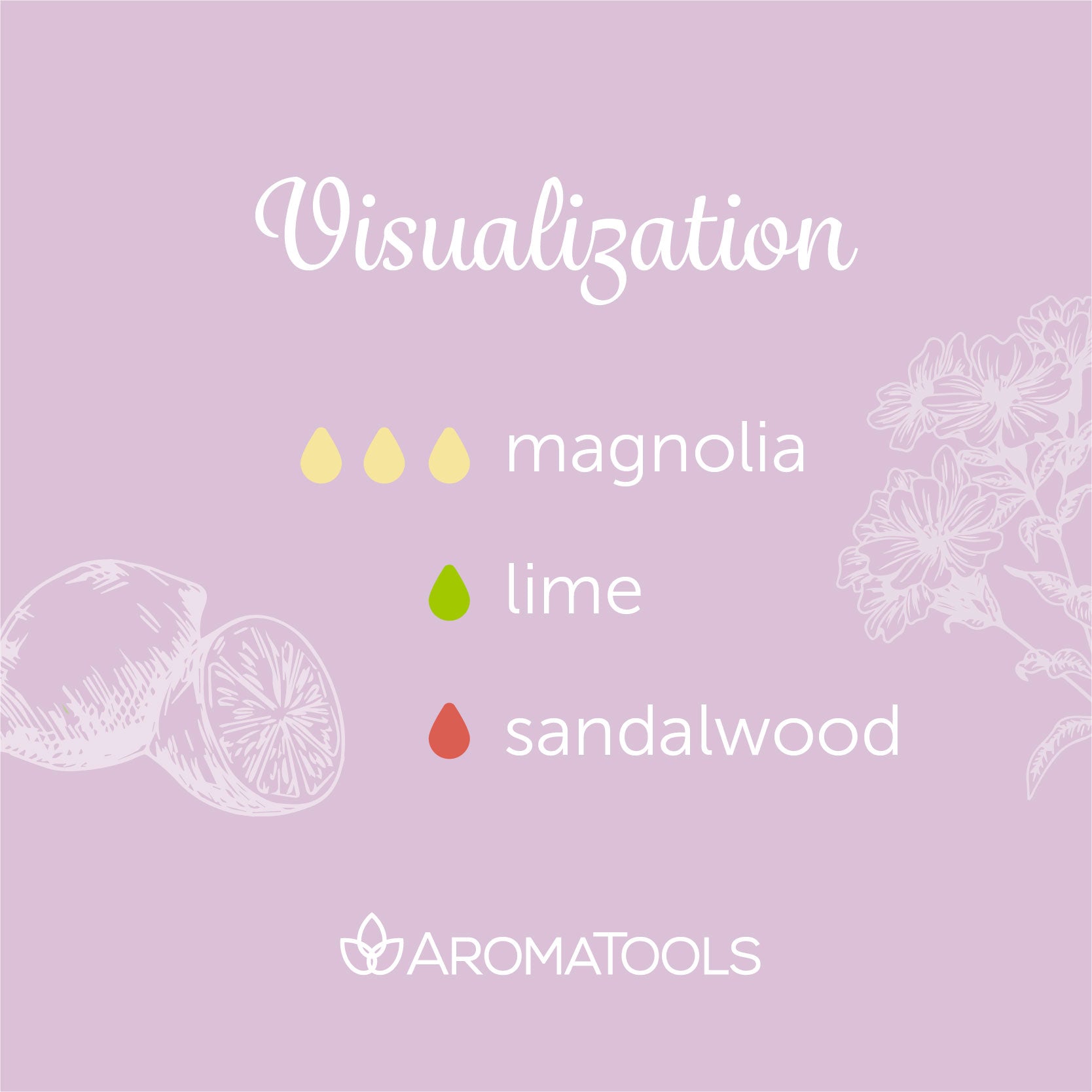"Visualization" Diffuser Blend. Features magnolia, lime and sandalwood essential oils.