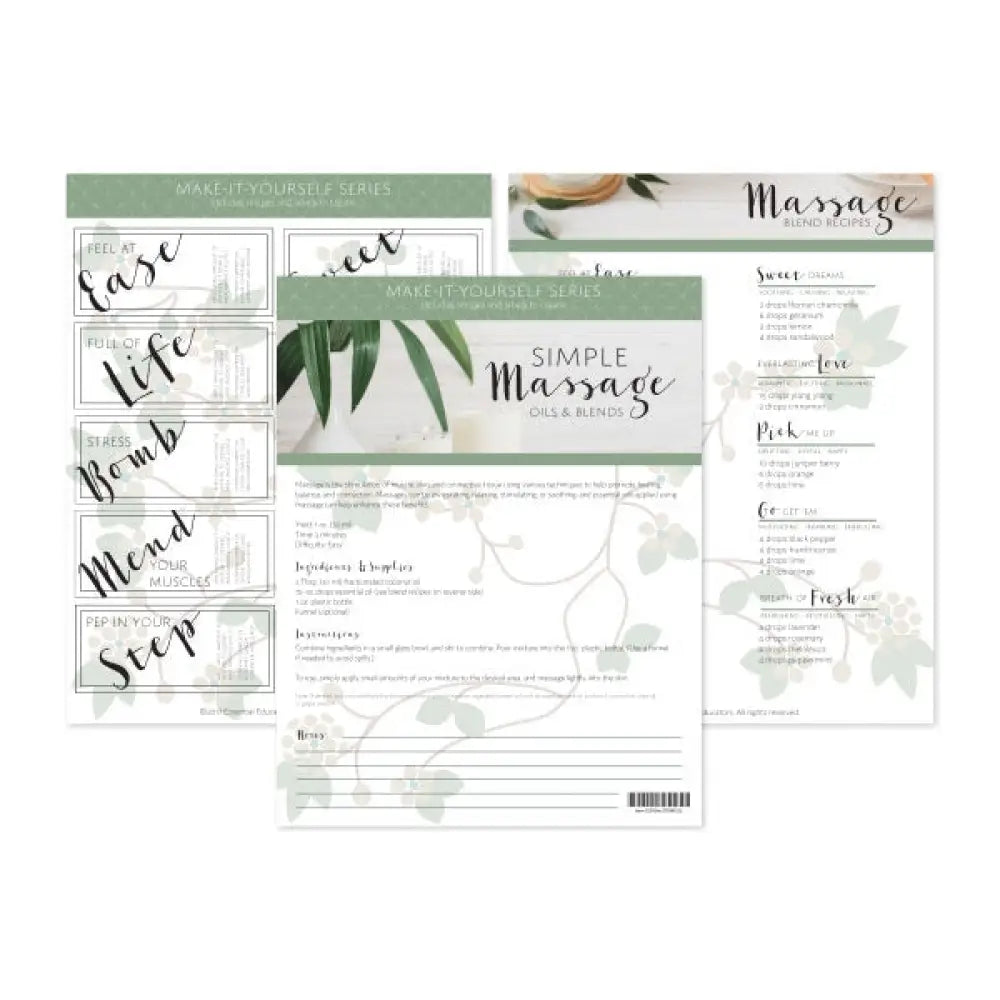 &quot;Simple Massage Oils &amp; Blends&quot; Make-It-Yourself Recipes and Label Set