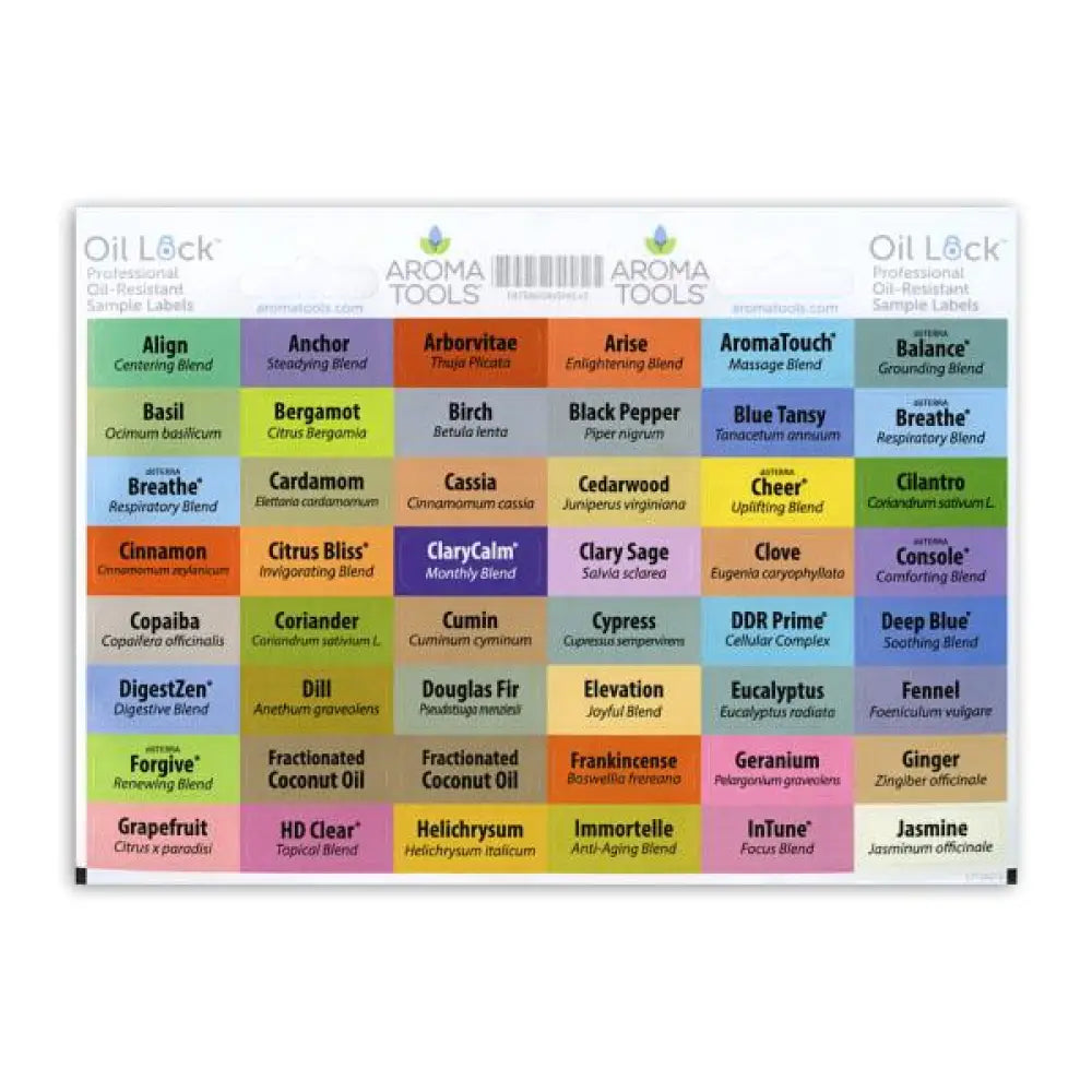Oil Lock Rectangle Labels for Sample Vials of All doTERRA Oils and Blends  April 2018 (Set of 96)