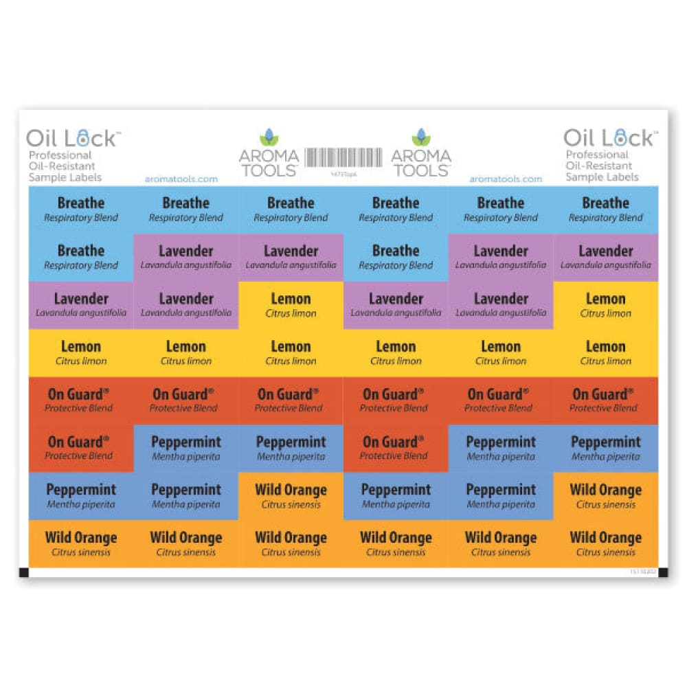 Oil Lock Sample Vial Rectangle Labels for 6 Most Popular Oils (Set of 48)
