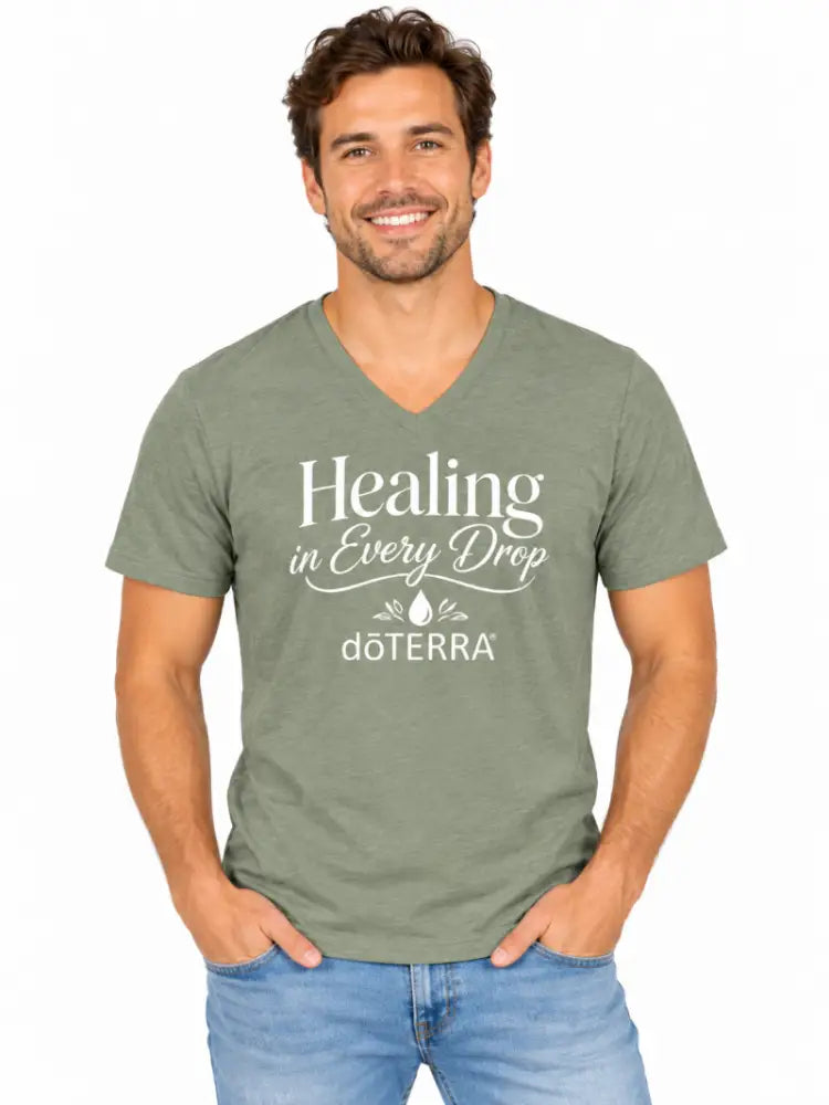 Unisex ’Healing in Every Drop doTERRA®’ Logo Short-Sleeve V- Neck T-Shirt