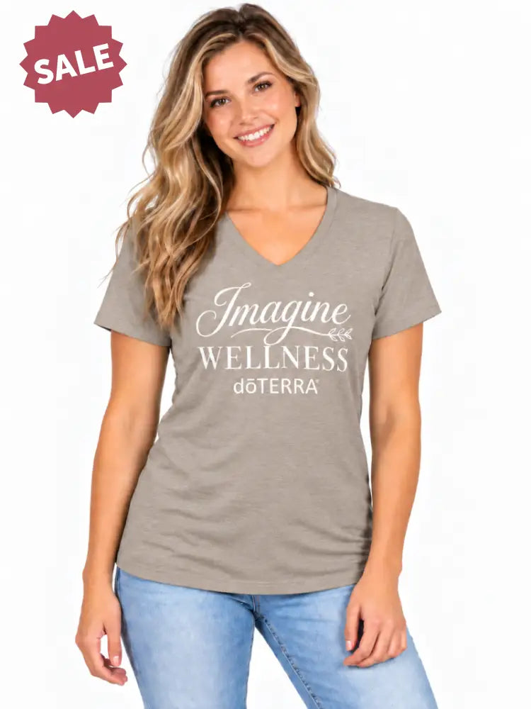 Unisex ’Imagine WELLNESS doTERRA®’ Logo Short-Sleeve V- Neck T-Shirt - Heather Stone / Small (S)