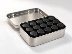 Metal Essential Oil Sample Bottle Storage Tin – Silver Hold eighteen 1/4 Dram Sample Bottles