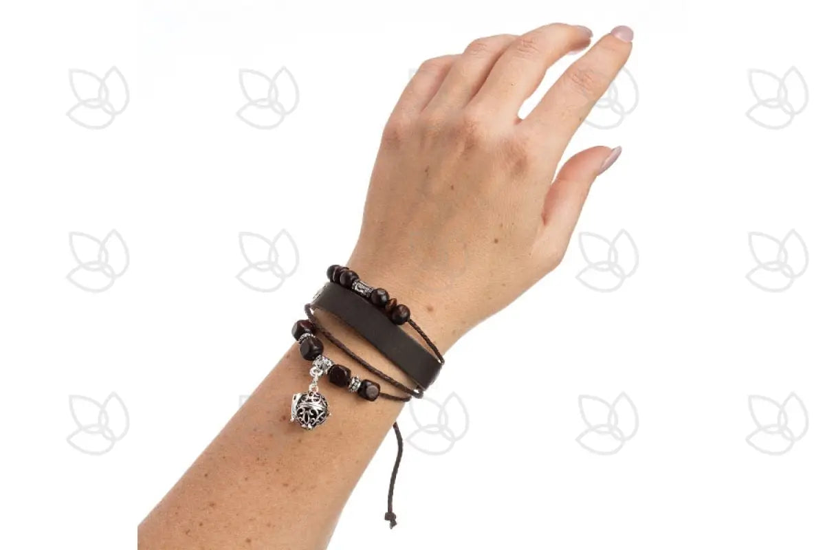Brown Boho Leather Bracelet with Locket and Aroma-Balls - AromaTools®