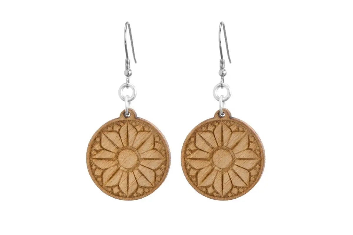 Round Flower Wood Earrings