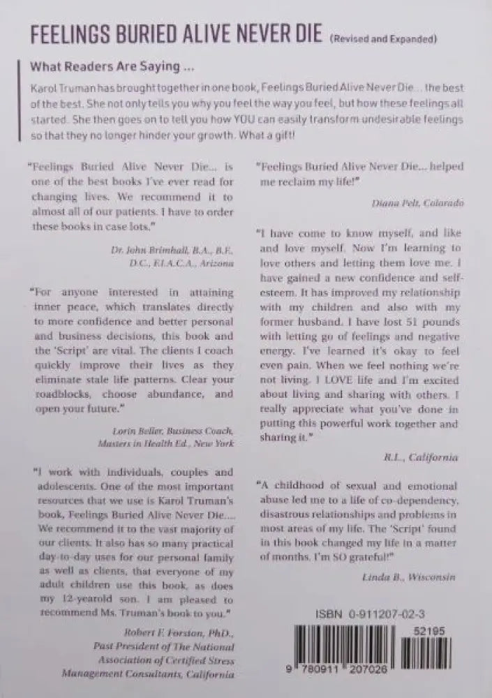 Feelings Buried Alive Never Die by Karol K. Truman