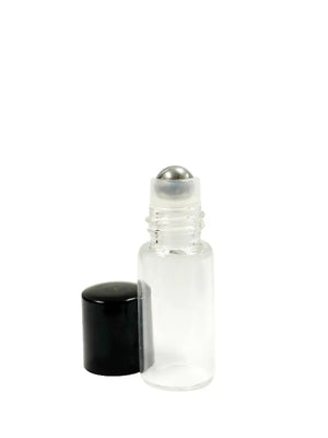 3 ml Clear Glass Vials with Metal Roll-ons and Black Caps (Pack of 6)