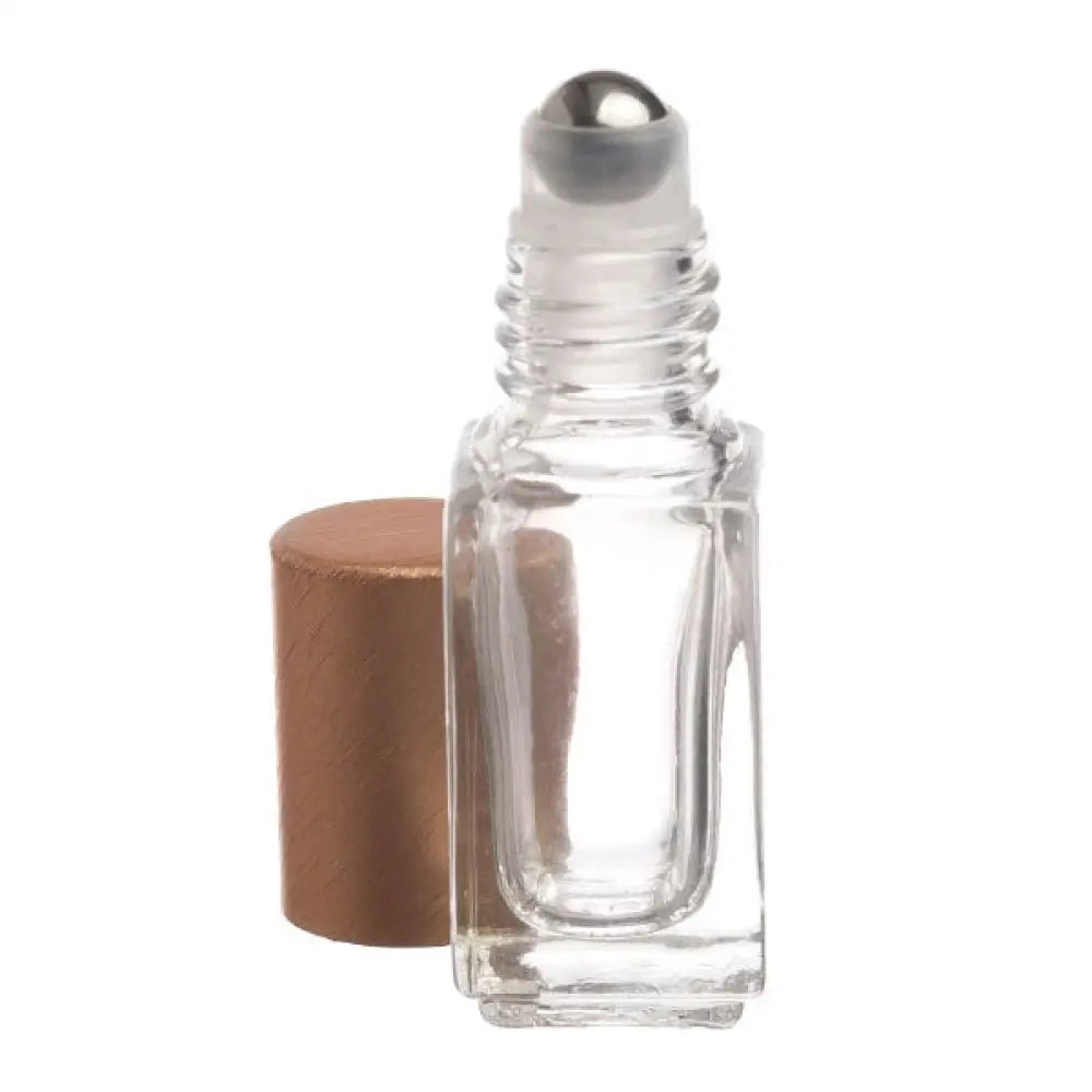 4 ml Clear Square Glass Vials with Metal Roll-ons and Matte Gold Caps (Pack of 6)