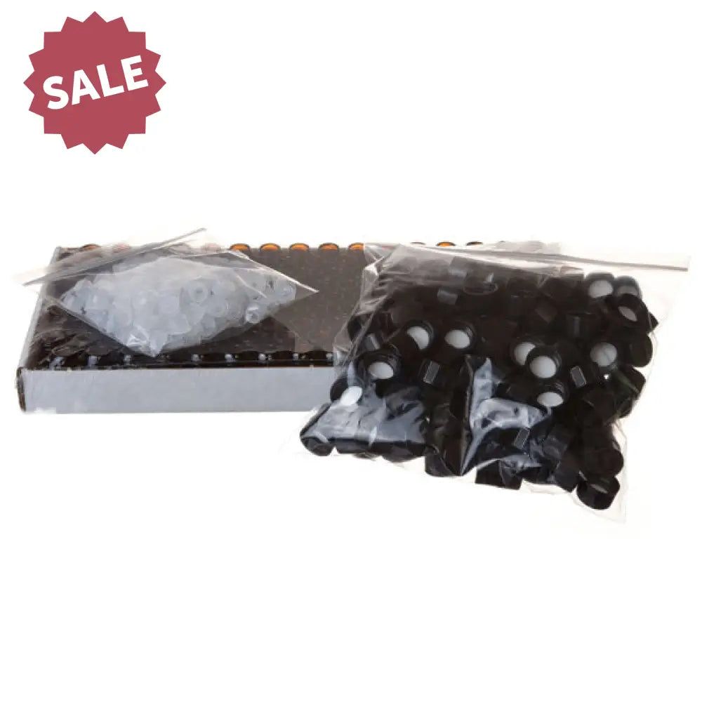 5/8 dram Amber Glass Vials, Orifice Reducers, and Black Caps (Box of 144)