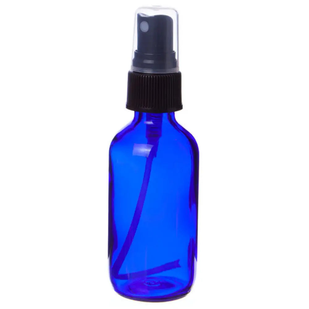 2 Oz. Blue Glass Bottle With Misting Sprayer Black